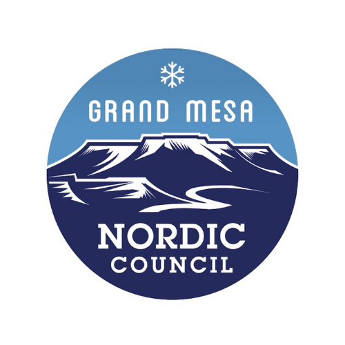 Logo of Grand Mesa Nordic Council with mountain and snowflake design.
