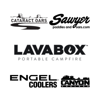 Collection of various camping gear brand logos on a white background